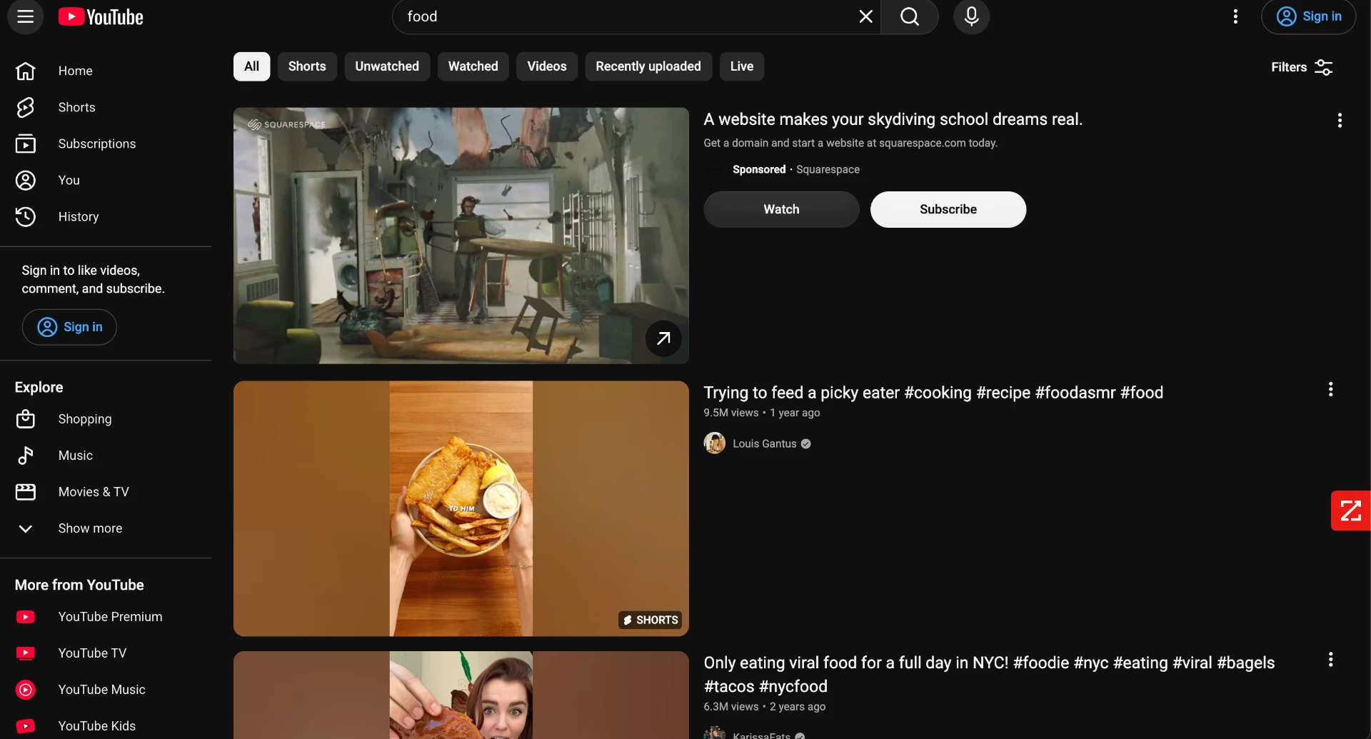 A typical signed-out video-site home screen shaped by watch history